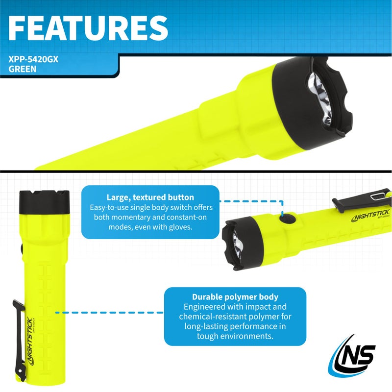 Nightstick XPP-5420GX UL913 Intrinsically Safe Flashlight, Green/Black - Image 3